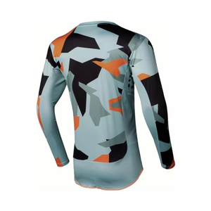 Customized Men's Long Sleeve <b>Cycling</b> Jersey-Light Blue/Orange/Black Geometric Pattern Breathable Quick Dry 100% Polyester Fabric - Product Image 2