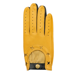 Gants de conduite en cuir jaune avec design perforé, sangle de poignet réglable, unisexe, respirants, à doigts complets, pour toutes les saisons - Product Image 4