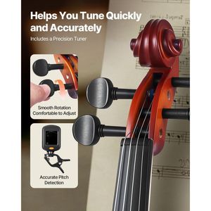 Ensemble de violon 4/4 taille adulte pour débutants, étui rigide avec colophane, archet, épaulette, chevalet et accordeur 'E' - Product Image 3