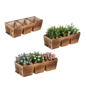 Juego de 3 Macetas de Madera Estilo Rústico, Macetas con Revestimiento de Aluminio Ecológico para Jardín Interior/Exterior - Product Image 1