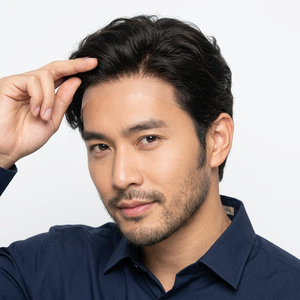 ท็อปเปอร์ผมแท้ Taz Hair BD Mono Base ความหนาแน่น 100% แบบลอนลึก ผมอินเดีย Remy ขนาด 28 มม. สีดำ แบบพันรอบศีรษะ ทรงกลาง ปมมองไม่เห็น - Product Image 1