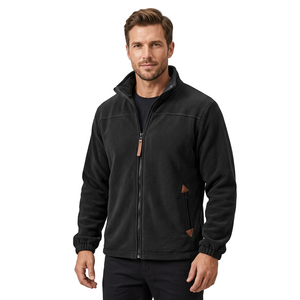 Veste en polaire noire pour homme, col montant, fermeture éclair, coupe décontractée, vêtement d'hiver, 100% polyester tricoté uni, Bangladesh - Product Image 2