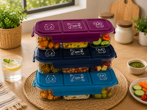 <b>Lunch</b> <b>Box</b> 3 Compartments Plastic Portable Detachable Lid Food Grade Material Children Cute Design Rectangle M Size - Product Image 6