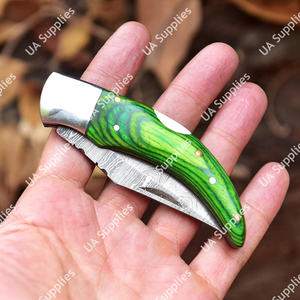 Cuchillo Plegable Multifuncional de Acero de Damasco de Alta Resistencia UA Supplies con Mango de Madera Pakka, Hoja de 2.5mm, Longitud Total de 7.5" OEM/ODM - Product Image 4