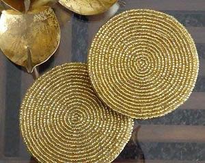 Handmade Golden Beaded Tea <b>Coasters</b> Decorative Round <b>Drink</b> <b>Coasters</b> for Dining Table Coffee Table Home Decor - Product Image 5