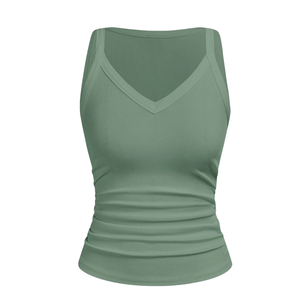 Women's Ribbed V-Neck Slim Fit Ruched Side <b>Spaghetti</b> <b>Strap</b> <b>Tank</b> <b>Top</b> Quick Dry Breathable Yoga Workout Plain Spandex/Polyester - Product Image 3