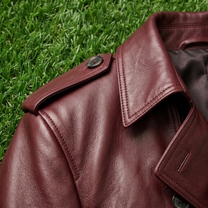 Abrigo de Cuero Marrón Vintage para Hombre, Transpirable, con Cierre de un Solo Botón, Diseño Color Block, Relleno de Plumón, con Cinturón - Product Image 6