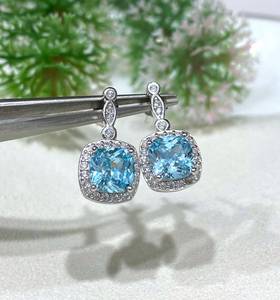 Vintage Aquamarine White Topaz Earrings Sterling Silver Gemstone Earrings Elegant Jewelry Gift Women - Product Image 3