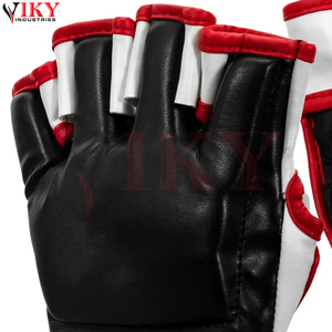 Gants de MMA durables et entièrement personnalisables à paume ouverte pour arts martiaux, avec bordure rouge, noir et blanc, prix de gros - Product Image 5