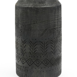 Vase à fleurs en bois sculpté à la main, artisanat intelligent, pour la décoration de la maison, fabriqué en bois de manguier, peint en noir, pot à fleurs artisanal - Product Image 5