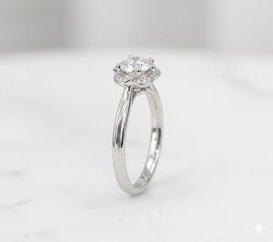 Anillo de Compromiso de Plata de Ley 925 con Pétalos de Flores de Lujo, Corte Brillante Redondo en Oro Blanco de 14K, Anillo con Diamante Cultivado en Laboratorio - Product Image 5