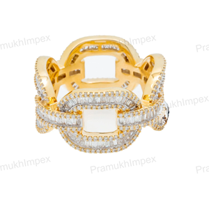 Anillo de eslabones de moissanita plateada para hombre, estilo hip hop, totalmente cubierto de circonitas, banda de lujo chapada en oro rosa/amarillo/blanco, personalizable, regalo perfecto para - Product Image 3
