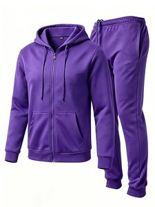 Conjunto de Sudadera con Capucha y Cremallera para Hombre, Color Blanco, Corte Regular, Felpa de Algodón, Informal, Invierno, Diseño Impermeable con Bolsillos - Product Image 5