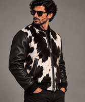 Blouson Bomber en Cuir Véritable de Vache avec Poils pour Homme, Blouson Varsity Personnalisé en Cuir de Vache Noir et Blanc, Vêtement d'Extérieur Premium Streetwear pour Homme