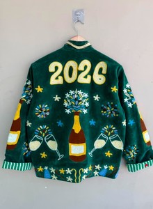 Chaqueta de terciopelo verde audaz y hermosa para despedida de soltera, estilo bohemio hippie, abrigo de diseño único bordado, prenda exterior unisex - Product Image 2