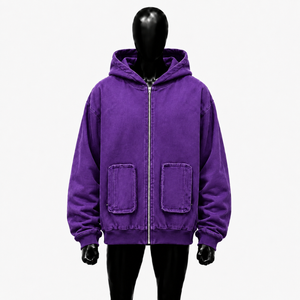 Purple Washed <b>Oversized</b> Zip Up Hoodie <b>Vintage</b> Streetwear Loose Fit Full Zipper Hooded <b>Sweatshirt</b> With Double Patch Pockets Wear - Product Image 1