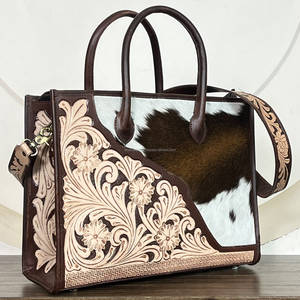 Wholesale Factory Price Hair on Cowhide <b>Tooled</b> Floral Leather Crossbody <b>Tote</b> <b>Bags</b> Western Style Large Capacity Women Handbags - Product Image 4