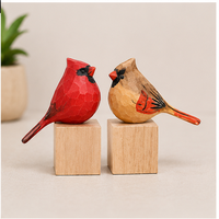 Figurines d'oiseaux cardinaux en bois écologiques faites à la main, artisanat rustique en bois, décoration de table pour salon, 2 pièces