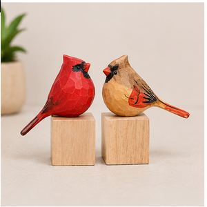 Figurines d'oiseaux cardinaux en bois écologiques faites à la main, artisanat rustique en bois, décoration de table pour salon, 2 pièces - Product Image 5