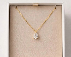 Platinum Bezel Setting Clear Quartz Teardrop Necklace Natural <b>Crystal</b> Pendant Minimalist <b>Healing</b> Gemstone Engagement Wedding - Product Image 4