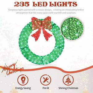 Ghirlanda Natalizia da Esterno Pre-Illuminata da 36 Pollici con Fiocco Rosso, Ghirlanda Decorativa in Metallo con Luci LED Telecomandabili e Timer - Product Image 2