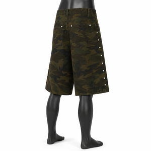 Pantalones Cortos de Mezclilla Camuflados Bordados para Hombre, Cintura Baja, Decoración con Remaches y Cristales, Pantalones Cargo Casuales de Verano, 100% Algodón Tejido - Product Image 6