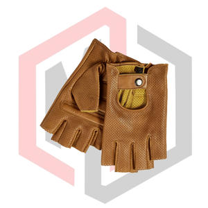 Guantes de Conducción sin Dedos de Piel de Cordero Marrón Claro, Antideslizantes, Transpirables, Anticorte, Antiestáticos, con Muñequera Ajustable - Product Image 3