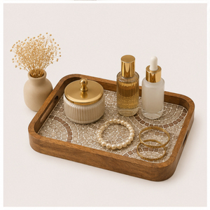 Handcrafted Wooden Serving Tray Set with Traditional Peacock Mughal Art Nesting <b>Decorative</b> Trays for <b>Kitchen</b> Dining - Product Image 4