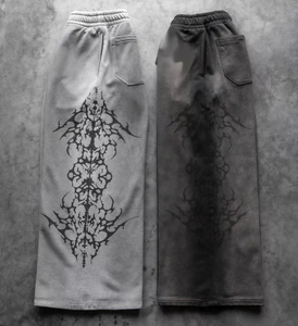 Vintage Washed Oversized Wide-Leg Sweatpants Black Gothic Graphic Streetwear Wide Leg Fleece Sweatpants Washed Black - Product Image 3