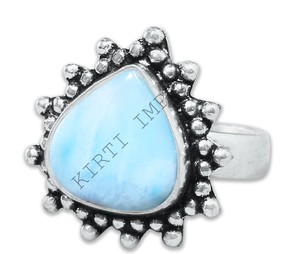 Solid 925 Sterling Silver Artisan Rings Fine Jewelry Wholesaler Manufacturer Unique Design Natural Larimar Pear Shaped Gemstone - Product Image 1