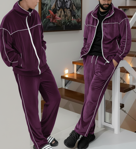 Productos Más Vendidos 2024, Chándal de Terciopelo Personalizado de Alta Calidad con Ribete en Contraste de Poliéster para Hombre - Product Image 5