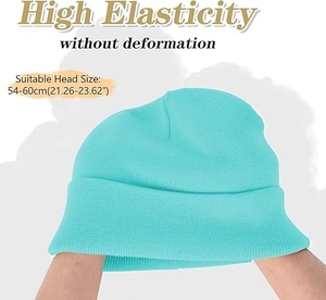 Turquoise Solid Color Beanie Hat Unisex Adult Casual <b>Winter</b> <b>Cap</b> 56-58CM Acrylic Material Computer Knitted - Product Image 6