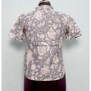 Top Corto Moderno de Verano 100% Algodón con Cuello Alto, Estampado Floral, Mangas Regulares, Borlas, Detalles Intrincados, Lavable - Product Image 6