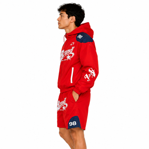 Ensemble tendance personnalisé pour homme : Blouson coupe-vent à capuche et short en nylon, style sublimation, USA - Product Image 3