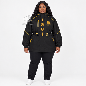 NCBW Chaqueta Impermeable con Capucha Negra para Mujer, Cortavientos con Cremallera Completa, Cintura Ajustable con Cordón, Puños Elásticos, Abrigo Anorak para Exteriores - Product Image 5