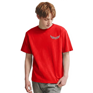 Camiseta de Manga Corta Gris Claro para Hombre con Logotipo de Ala Bordado, Cuello Redondo, Corte Regular, Informal, de Algodón - Product Image 2