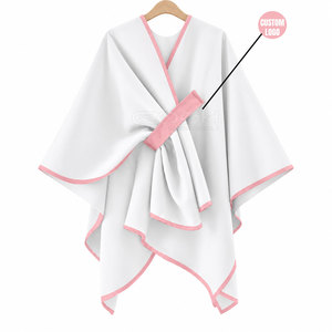 Cosh International Sorority Sisterhood <b>White</b> Asymmetric Poncho With Pink Trim V-Neck Batwing Sleeve Long <b>Cloak</b> Breathable - Product Image 1