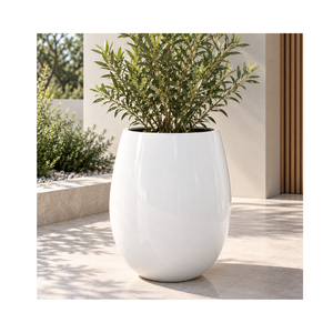 Pot de fleurs élégant en forme d'œuf blanc, couleur personnalisée, léger, pot de jardin commercial en fibre de verre - Product Image 1