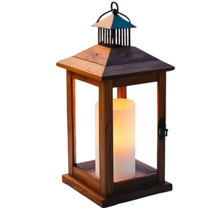 Farol de Madera y Vidrio Más Vendido con Acabado Marrón, Faroles de Madera de Estilo Moderno para Exteriores, Hechos a Mano y Personalizados - Product Image 1