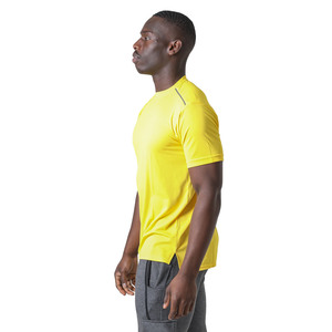 T-shirt de sport pour homme, coupe ajustée, uni, avec logo sur le devant - Tissu tricoté écologique en spandex/polyester, respirant et à séchage rapide - Product Image 3