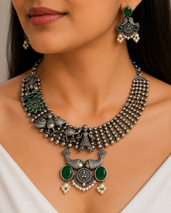En gros, Ensemble collier et boucles d'oreilles pendantes en alliage de laiton argenté oxydé, plaqué or antique, avec zircon, style bohème tendance pour les amoureux, pour anniversaire - Product Image 3