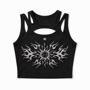 Débardeur court noir épuré à découpes, coupe ajustée, avec motif personnalisé, respirant, pour le sport et l'entraînement, style gothique, sans manches, pour femme - Product Image 3