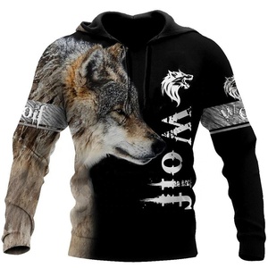 Sweat-shirt unisexe à capuche tendance, motif animal Loup Chasseur Tatouage, impression 3D par sublimation, camouflage, 100% coton molletonné, hiver, dernière collection - Product Image 3