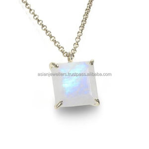 925 de piedra lunar del arco iris de plata esterlina de piedras preciosas colgante collar de oro collar hecho a mano joyería India - Product Image 2