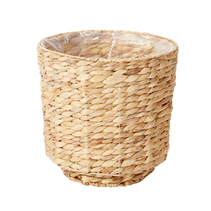 Woven Water Hyacinth Plant Pot, Floral Pattern <b>Flower</b> <b>Basket</b> <b>for</b> Indoor Living Room & Outdoor Garden - Wholesale Boho Style - Product Image 1