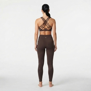 Women <b>Brown</b> Crisscross Strap Sports Bra High Waist Full Length <b>Leggings</b> Yoga Set Seamless Activewear 2 Piece - Product Image 3