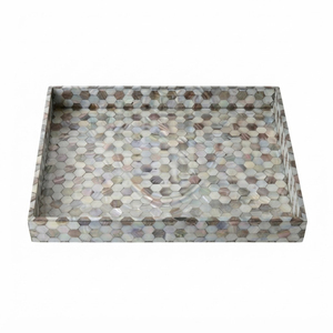 Bandeja rectangular de nácar con incrustaciones de concha, bandejas decorativas apilables para mesa de centro y tocador de baño - Product Image 4