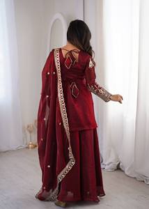 Robe Anarkali traditionnelle indienne et pakistanaise pour femmes, longue jusqu'au sol, brodée, avec dupatta, tenue de mariage - Product Image 5
