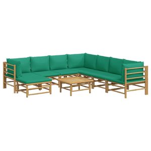 Conjunto de Muebles de Jardín de 9 Piezas en Bambú Verde y Tela 100% Poliéster - Product Image 3