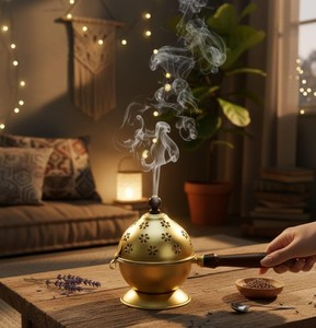 Quemador de incienso Bakhoor de metal vintage con mango de madera, quemador de incienso tradicional árabe, quemador de Oud, quemador decorativo para fragancias del hogar - Product Image 2